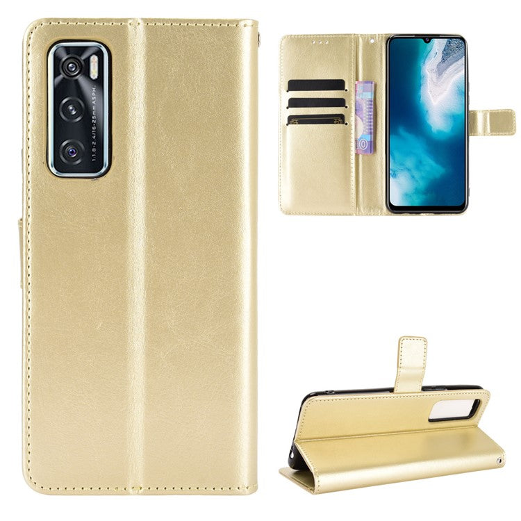 Crazy Horse Wallet Stand Leather Shell with Strap for vivo V20 SE / vivo Y70 2020 - Gold