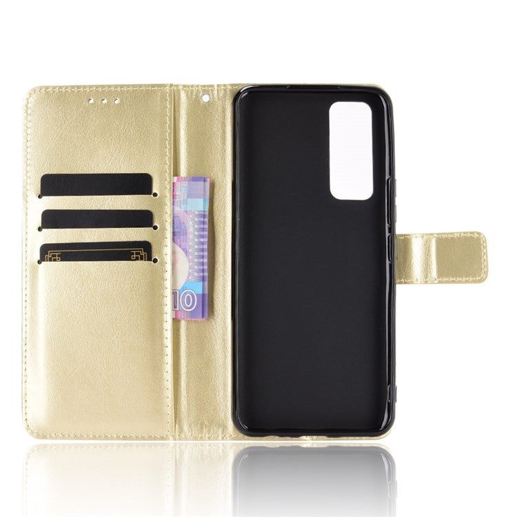 Crazy Horse Wallet Stand Leather Shell with Strap for vivo V20 SE / vivo Y70 2020 - Gold