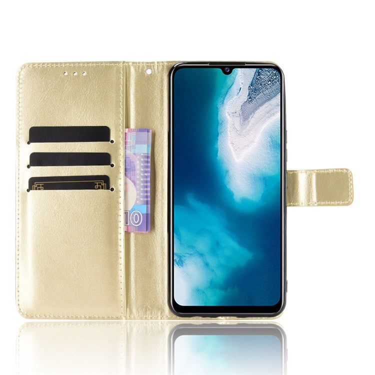 Crazy Horse Wallet Stand Leather Shell with Strap for vivo V20 SE / vivo Y70 2020 - Gold