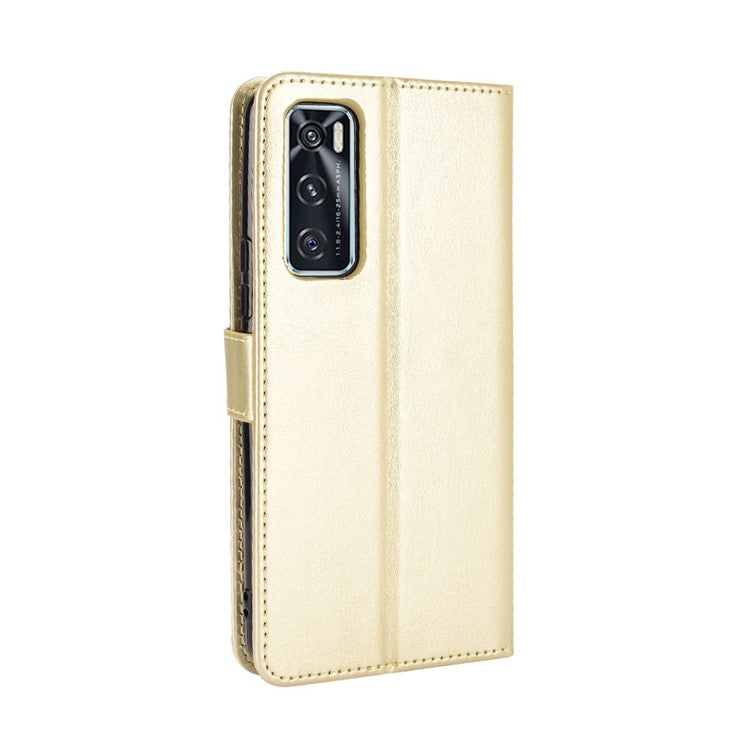 Crazy Horse Wallet Stand Leather Shell with Strap for vivo V20 SE / vivo Y70 2020 - Gold