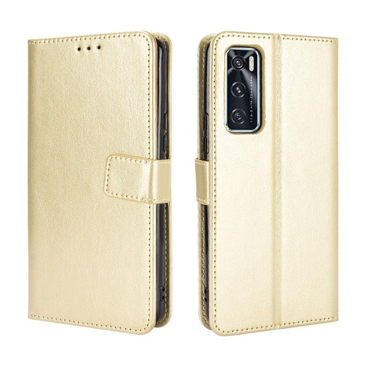 Crazy Horse Wallet Stand Leather Shell with Strap for vivo V20 SE / vivo Y70 2020 - Gold