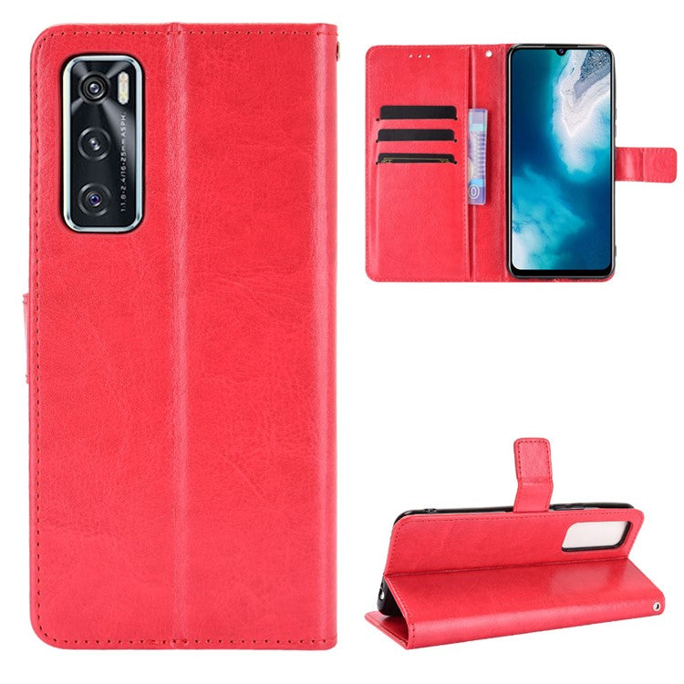 Crazy Horse Wallet Stand Leather Shell with Strap for vivo V20 SE / vivo Y70 2020 - Red