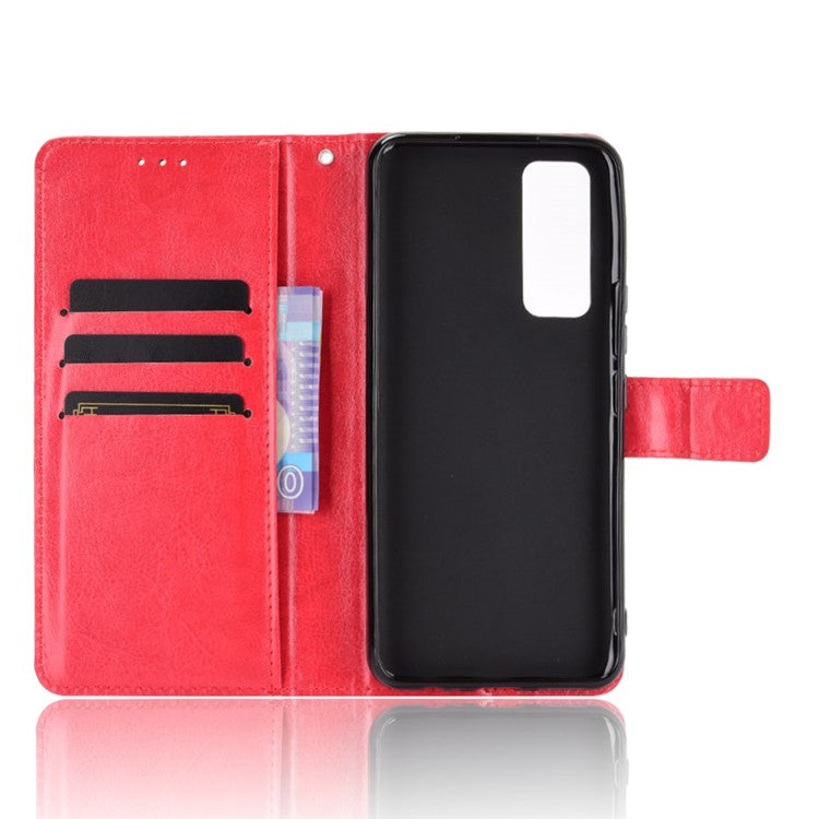 Crazy Horse Wallet Stand Leather Shell with Strap for vivo V20 SE / vivo Y70 2020 - Red