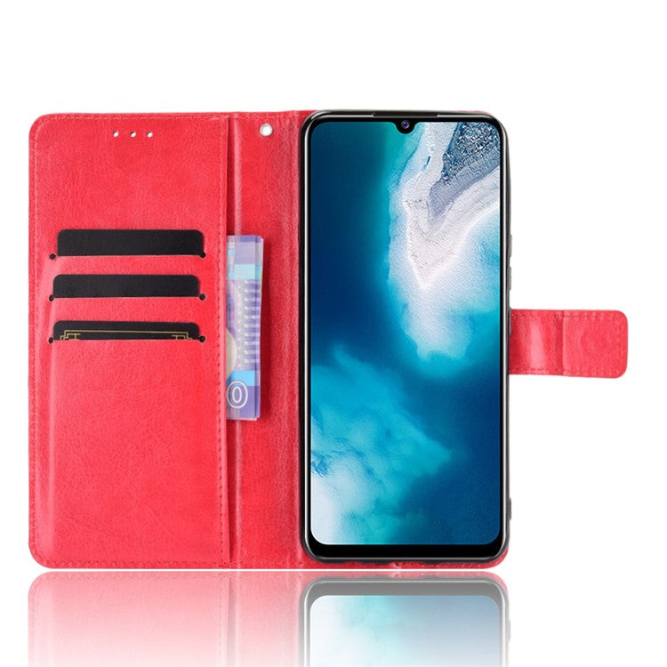 Crazy Horse Wallet Stand Leather Shell with Strap for vivo V20 SE / vivo Y70 2020 - Red