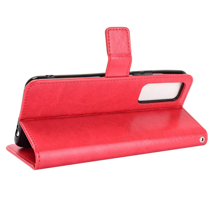 Crazy Horse Wallet Stand Leather Shell with Strap for vivo V20 SE / vivo Y70 2020 - Red