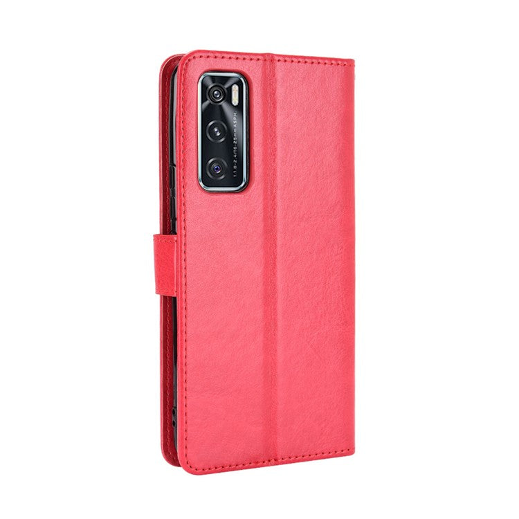 Crazy Horse Wallet Stand Leather Shell with Strap for vivo V20 SE / vivo Y70 2020 - Red