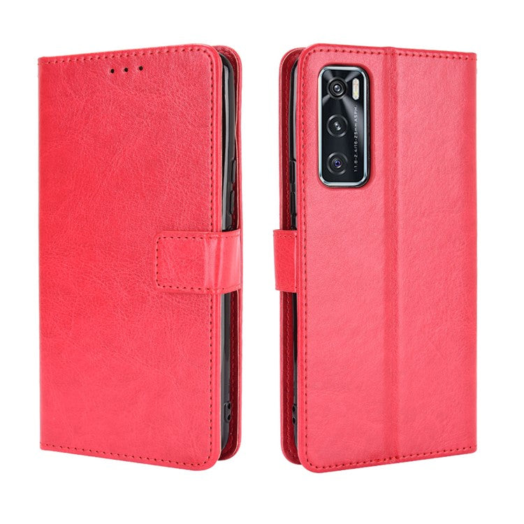 Crazy Horse Wallet Stand Leather Shell with Strap for vivo V20 SE / vivo Y70 2020 - Red