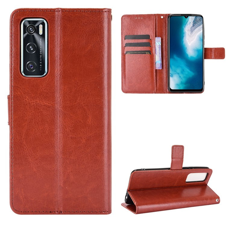 Crazy Horse Wallet Stand Leather Shell with Strap for vivo V20 SE / vivo Y70 2020 - Brown