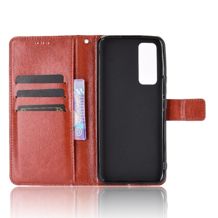 Crazy Horse Wallet Stand Leather Shell with Strap for vivo V20 SE / vivo Y70 2020 - Brown