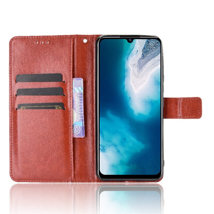 Crazy Horse Wallet Stand Leather Shell with Strap for vivo V20 SE / vivo Y70 2020 - Brown