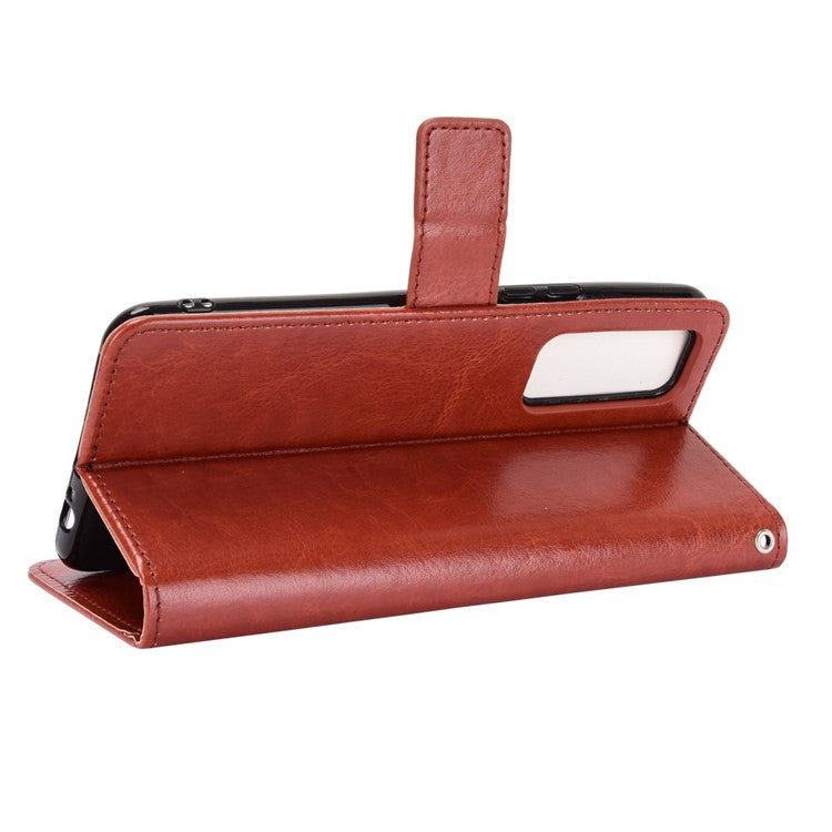 Crazy Horse Wallet Stand Leather Shell with Strap for vivo V20 SE / vivo Y70 2020 - Brown