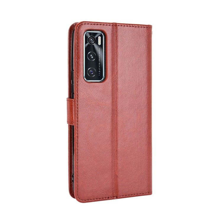 Crazy Horse Wallet Stand Leather Shell with Strap for vivo V20 SE / vivo Y70 2020 - Brown