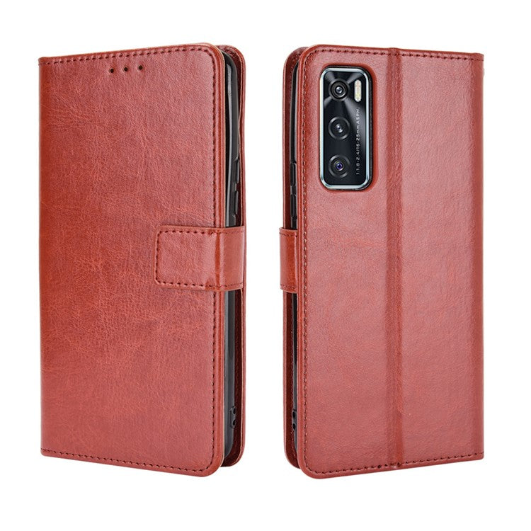 Crazy Horse Wallet Stand Leather Shell with Strap for vivo V20 SE / vivo Y70 2020 - Brown