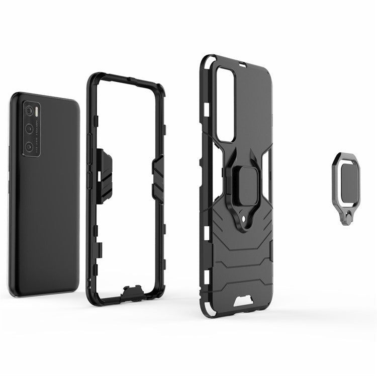 Plastic + TPU Hybrid Finger Ring Kickstand Phone Case for vivo V20 SE - Black