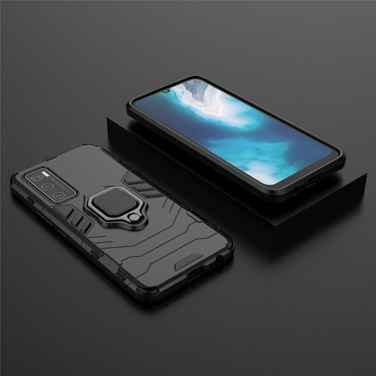 Plastic + TPU Hybrid Finger Ring Kickstand Phone Case for vivo V20 SE - Black