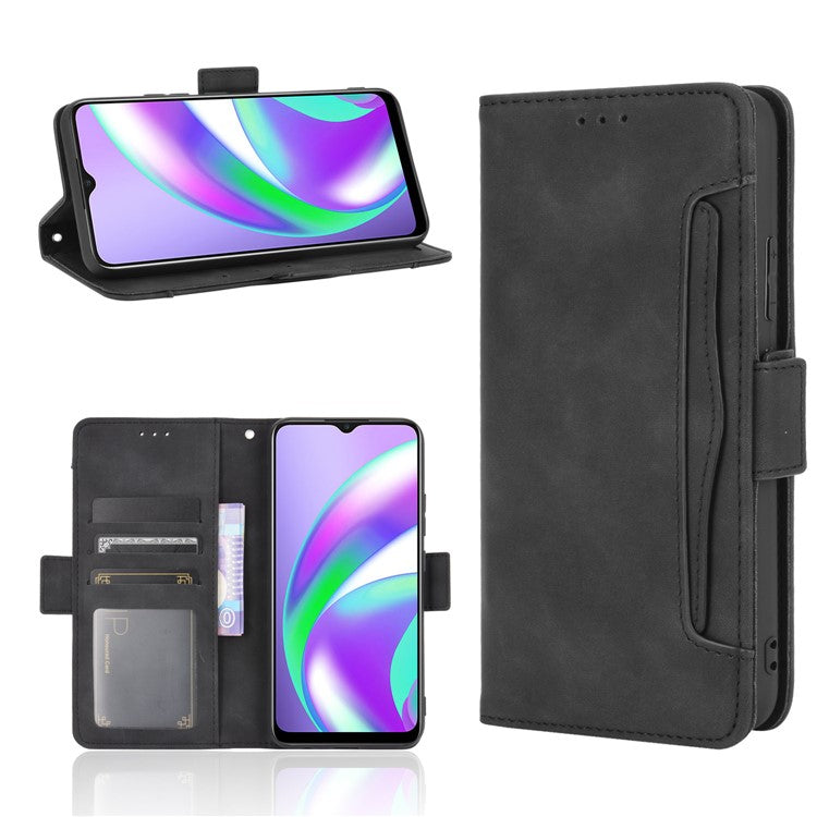 Multiple Card Slots Protective Cover for OPPO A15 Stand Leather Case - Black