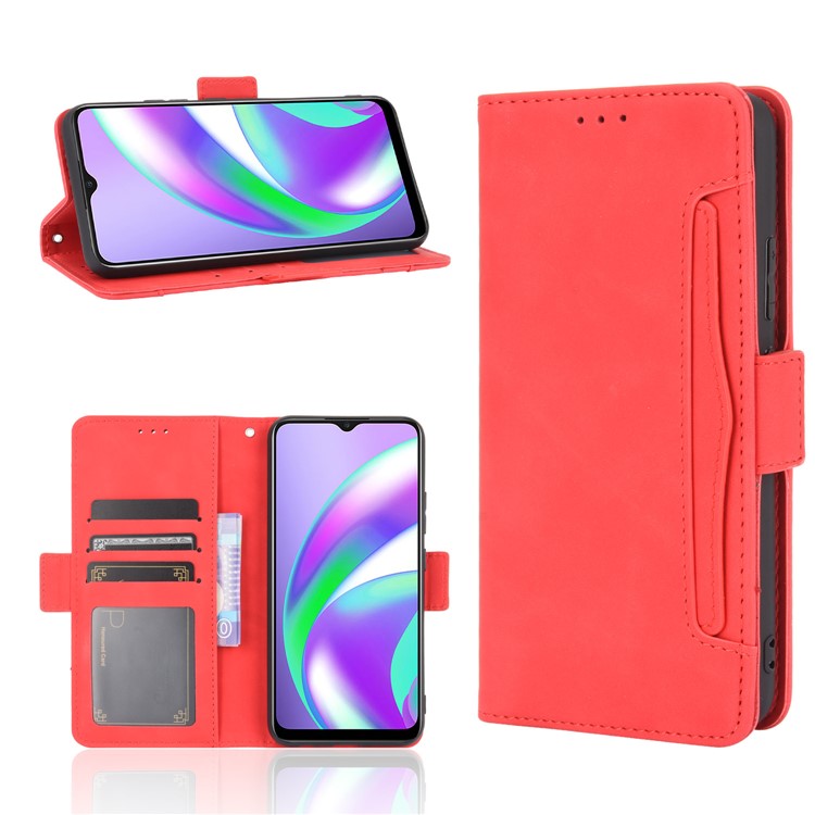 Multiple Card Slots Protective Cover for OPPO A15 Stand Leather Case - Red