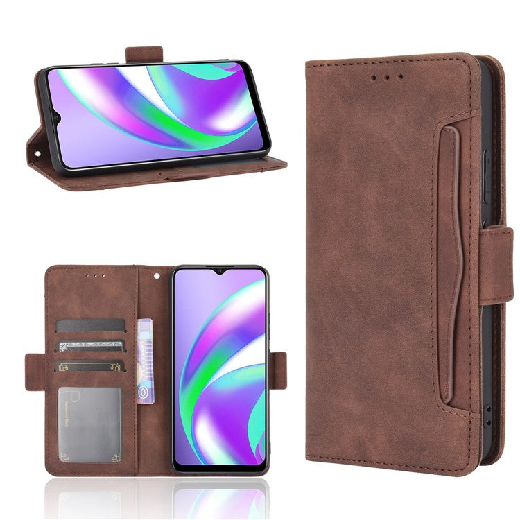 Multiple Card Slots Protective Cover for OPPO A15 Stand Leather Case - Brown