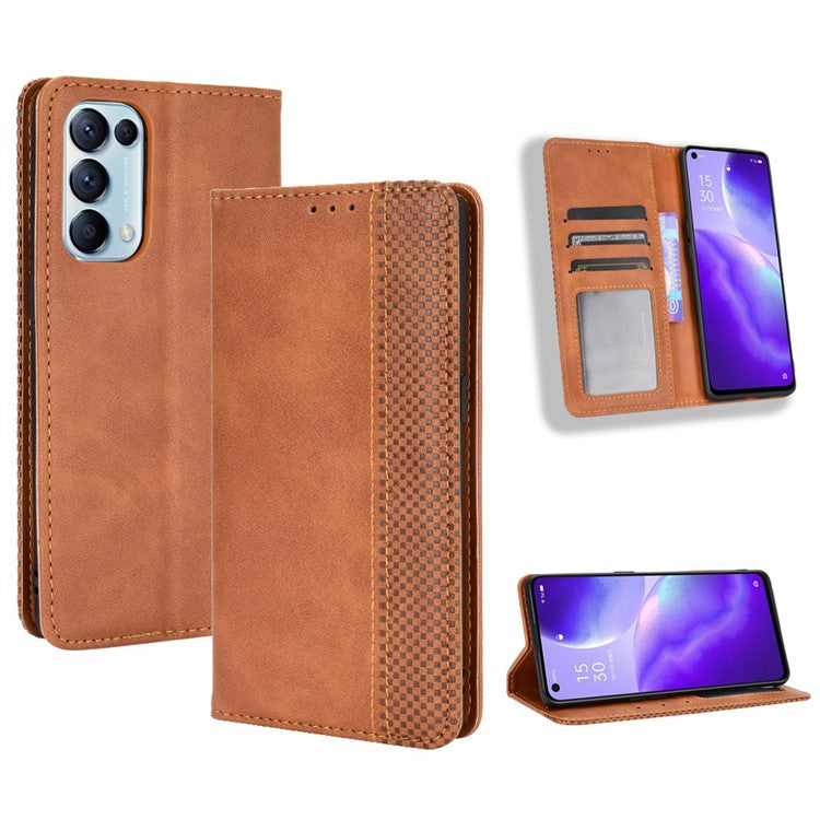 Retro Style Auto-absorbed Leather Wallet Stand Phone Shell Full Protection for Oppo Reno5 5G - Brown