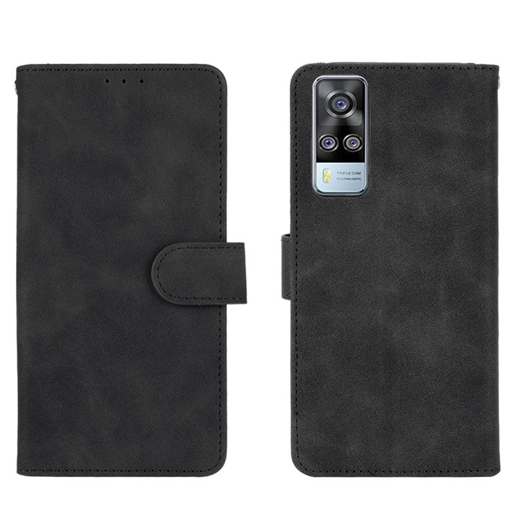 For vivo Y51 (2020, December) Skin-touch PU Leather Wallet Case with Stand - Black