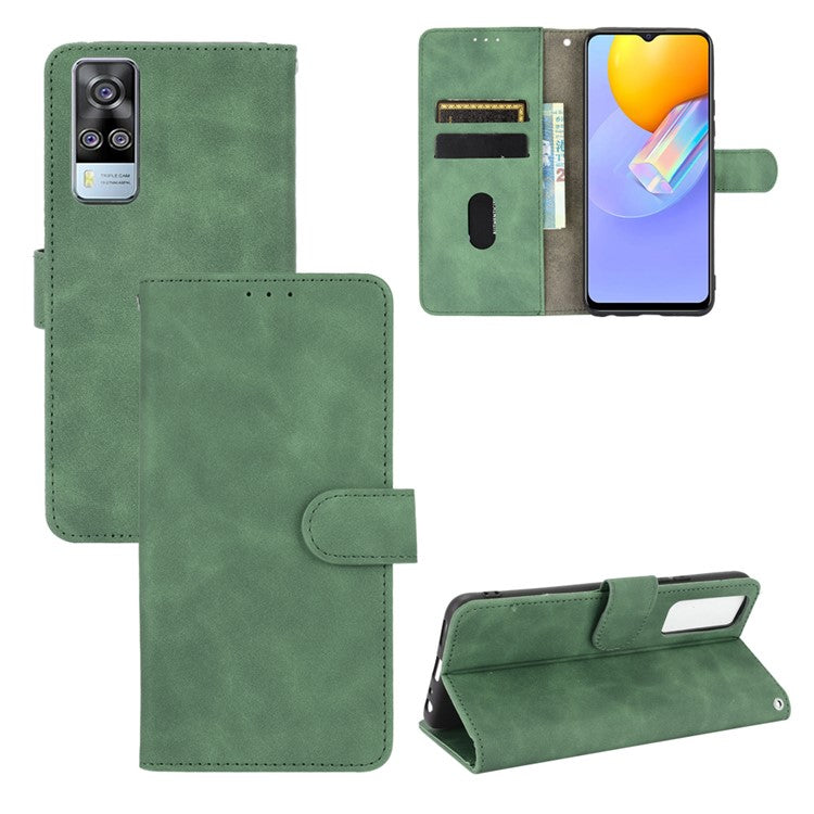 For vivo Y51 (2020, December) Skin-touch PU Leather Wallet Case with Stand - Green