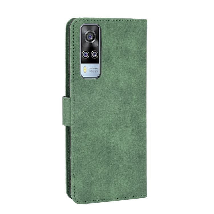 For vivo Y51 (2020, December) Skin-touch PU Leather Wallet Case with Stand - Green