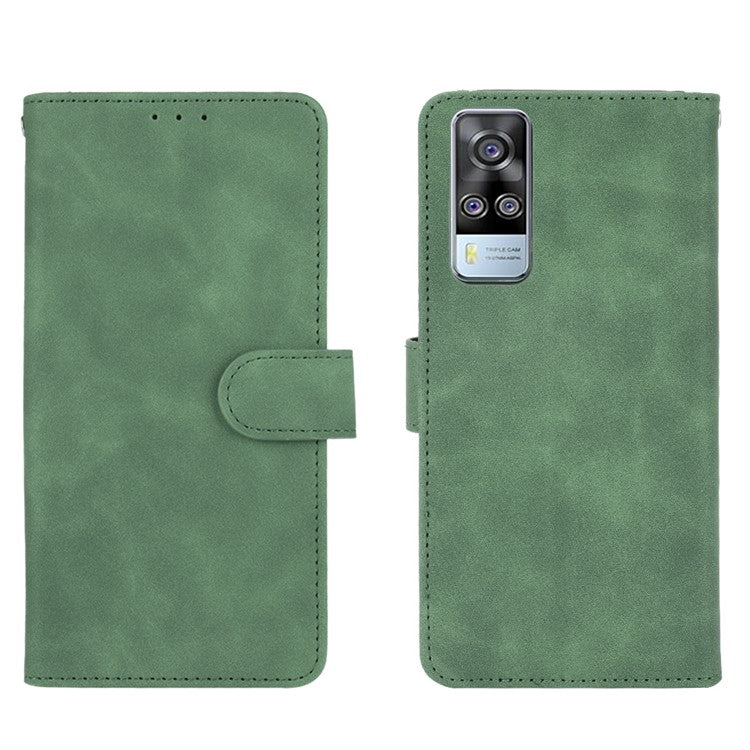 For vivo Y51 (2020, December) Skin-touch PU Leather Wallet Case with Stand - Green