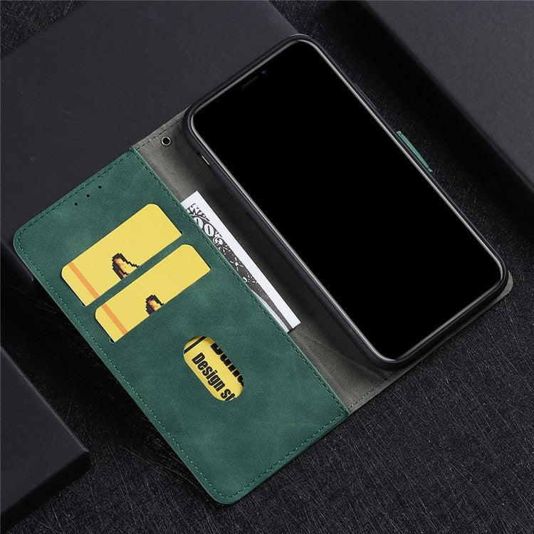 For vivo Y51 (2020, December) Skin-touch PU Leather Wallet Case with Stand - Green