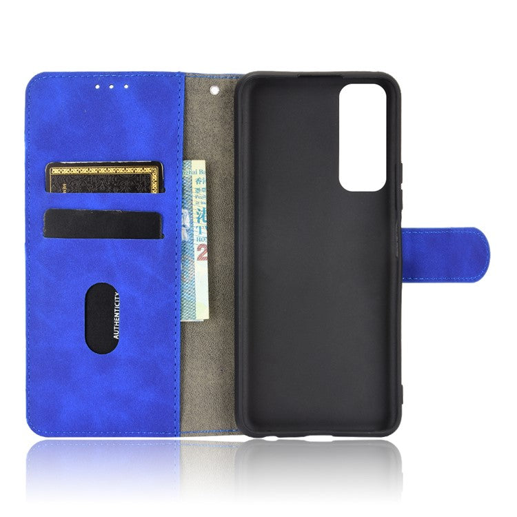 For vivo Y51 (2020, December) Skin-touch PU Leather Wallet Case with Stand - Blue