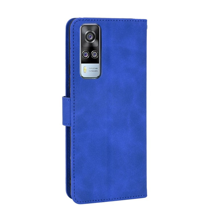 For vivo Y51 (2020, December) Skin-touch PU Leather Wallet Case with Stand - Blue