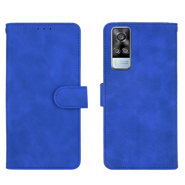 For vivo Y51 (2020, December) Skin-touch PU Leather Wallet Case with Stand - Blue