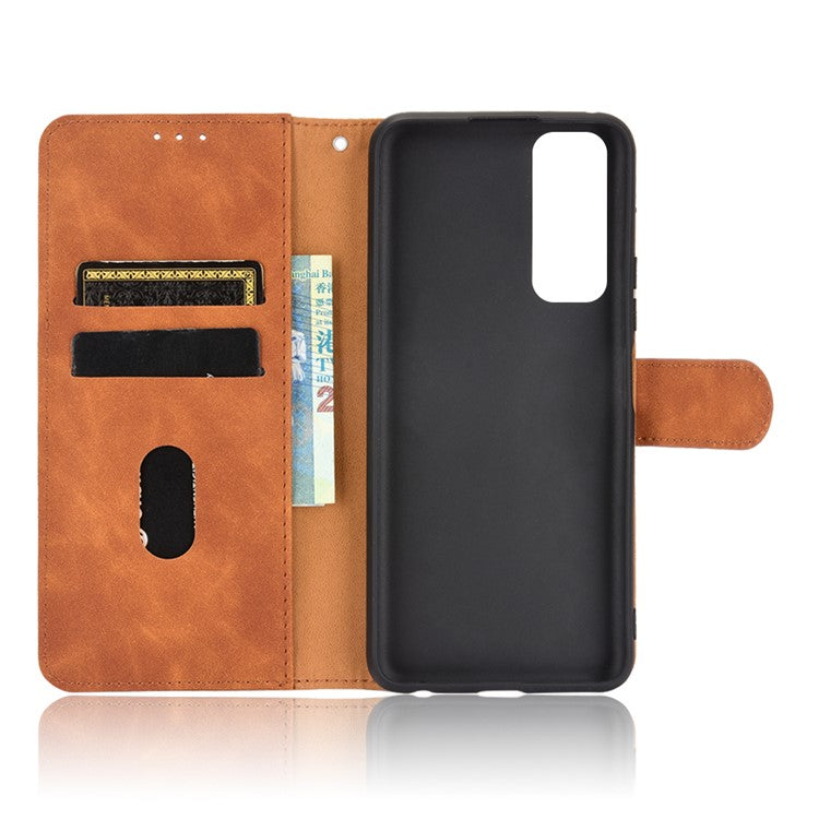 For vivo Y51 (2020, December) Skin-touch PU Leather Wallet Case with Stand - Brown