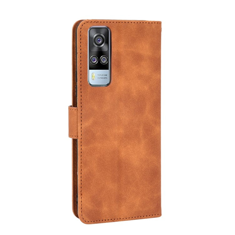 For vivo Y51 (2020, December) Skin-touch PU Leather Wallet Case with Stand - Brown