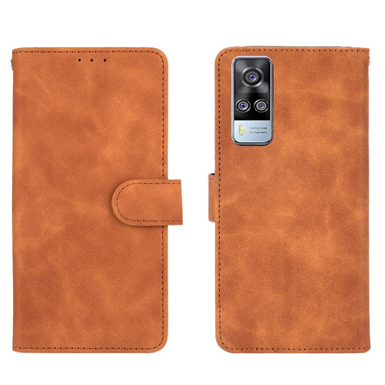 For vivo Y51 (2020, December) Skin-touch PU Leather Wallet Case with Stand - Brown