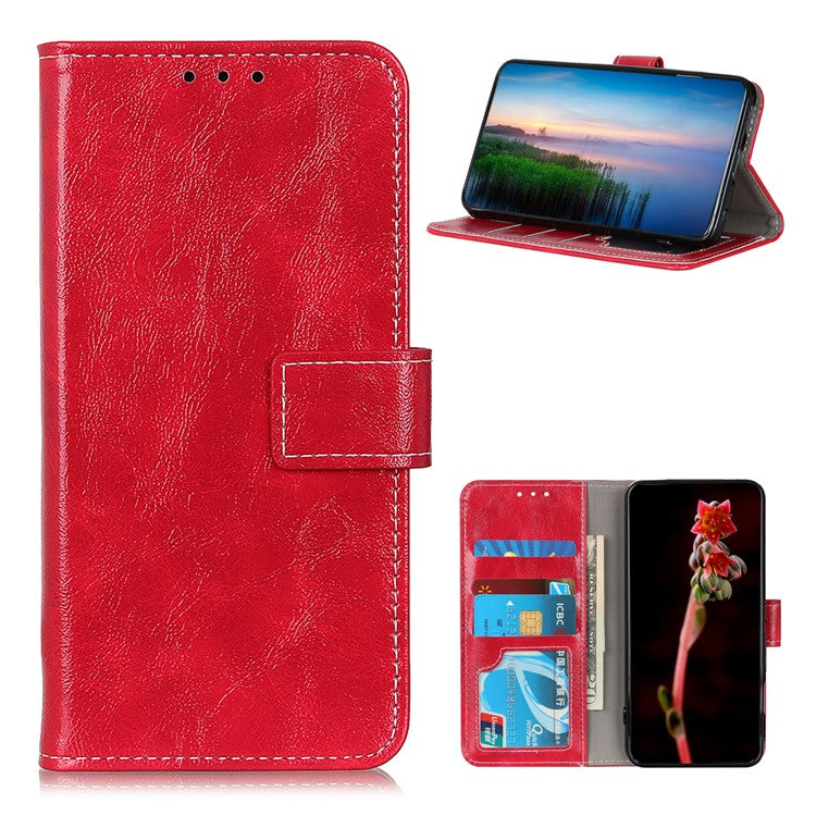 Retro Style Crazy Horse Texture Leather Phone Cover with Wallet Stand Design for Oppo Reno5 Pro Plus 5G/Find X3 Neo - Red