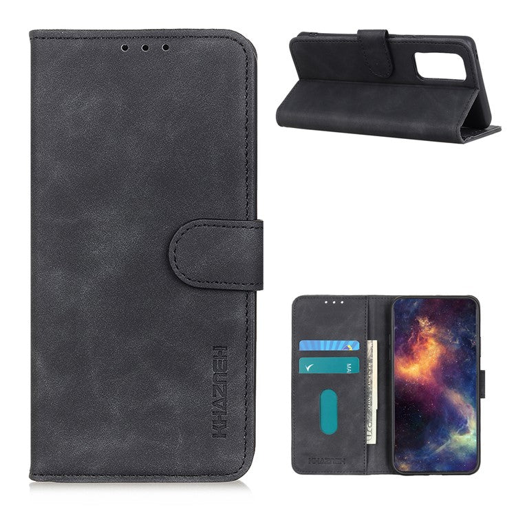 KHAZNEH Retro Style Folio Flip Leather Mobile Phone Wallet Stand Cover Case for Oppo Reno5 Pro Plus 5G/Find X3 Neo - Black