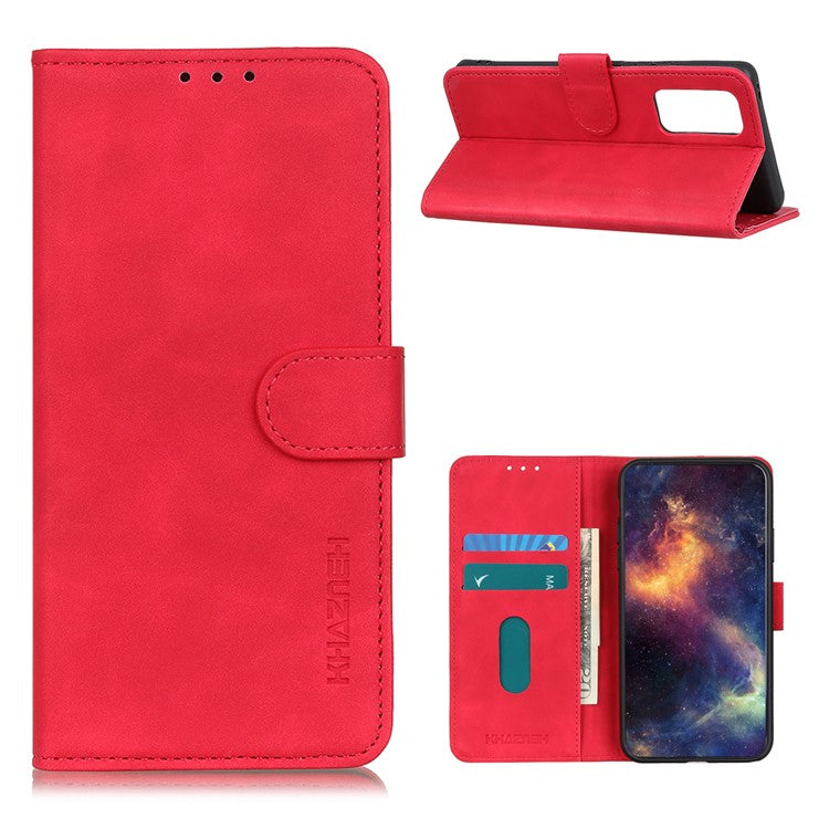 KHAZNEH Retro Style Folio Flip Leather Mobile Phone Wallet Stand Cover Case for Oppo Reno5 Pro Plus 5G/Find X3 Neo - Red