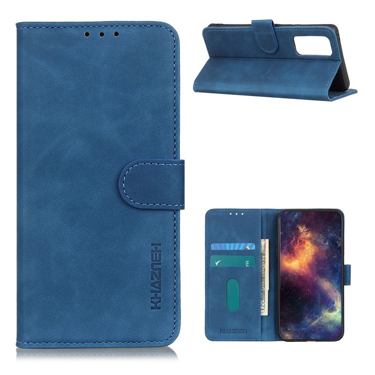 KHAZNEH Retro Style Folio Flip Leather Mobile Phone Wallet Stand Cover Case for Oppo Reno5 Pro Plus 5G/Find X3 Neo - Blue