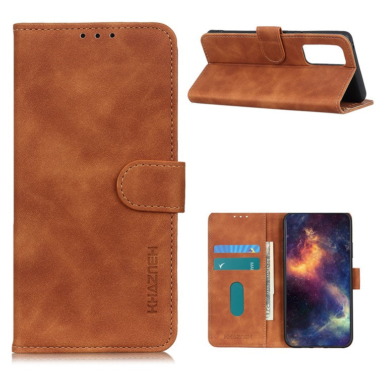 KHAZNEH Retro Style Folio Flip Leather Mobile Phone Wallet Stand Cover Case for Oppo Reno5 Pro Plus 5G/Find X3 Neo - Brown