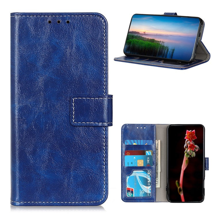 Retro Style Wallet Stand Design Leather Phone Cover Case for Oppo Reno5 5G/Find X3 Lite Crazy Horse Texture Leather Case - Blue