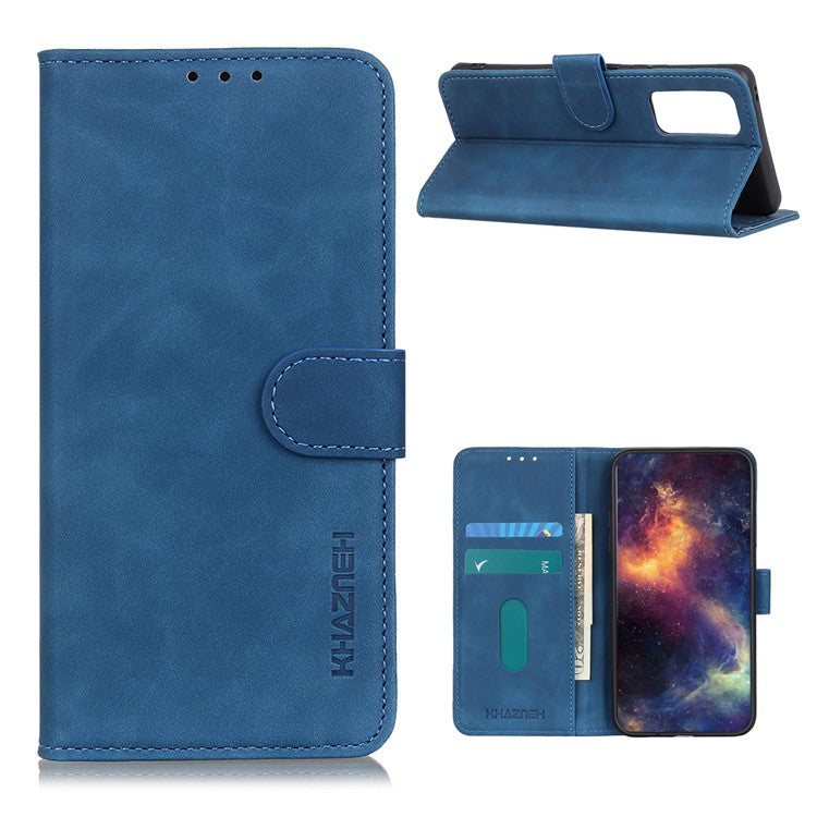 KHAZNEH Retro Style Leather Folio Flip Wallet Mobile Phone Cover Case for Oppo Reno5 5G/Find X3 Lite - Blue