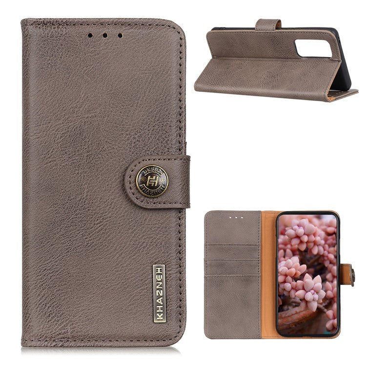 KHAZNEH Retro Style Folio Flip Leather Protector Wallet Stand Case Cover for Oppo Reno5 5G/Find X3 Lite - Khaki