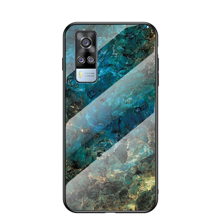 Marbling Pattern for vivo Y51 (2020, December) Painted Tempered Glass + PC + TPU Edge Case - Emerald