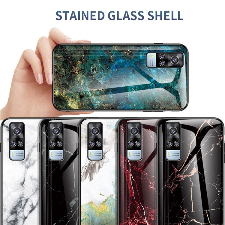 Marbling Pattern for vivo Y51 (2020, December) Painted Tempered Glass + PC + TPU Edge Case - Emerald