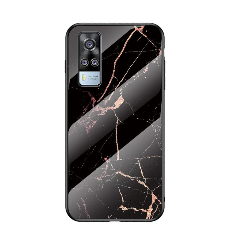 Marbling Pattern for vivo Y51 (2020, December) Painted Tempered Glass + PC + TPU Edge Case - Black/Gold