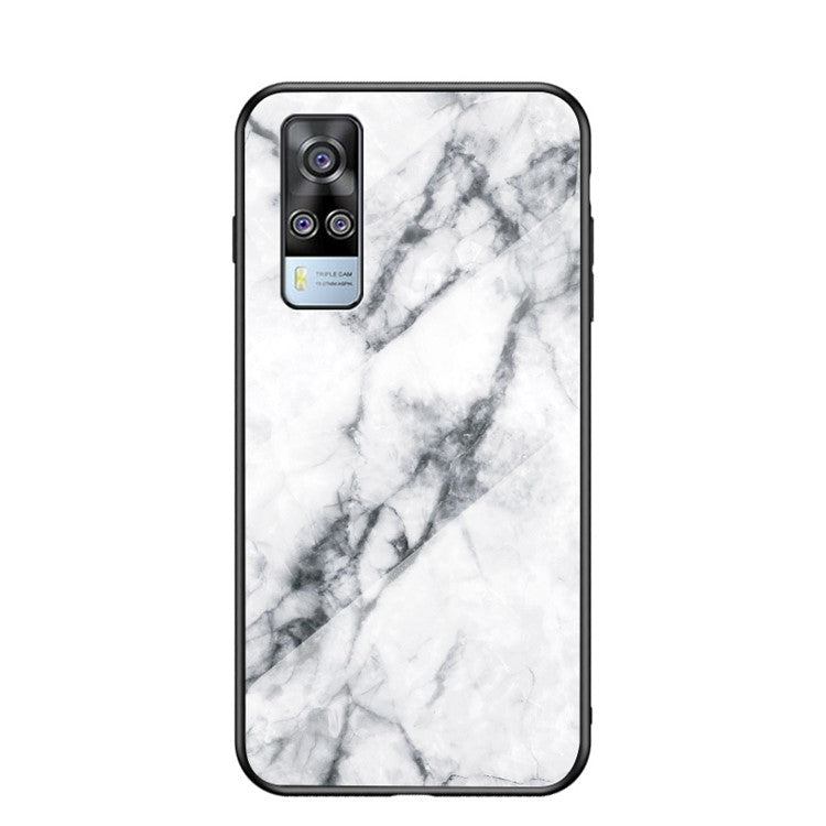 Marbling Pattern for vivo Y51 (2020, December) Painted Tempered Glass + PC + TPU Edge Case - White