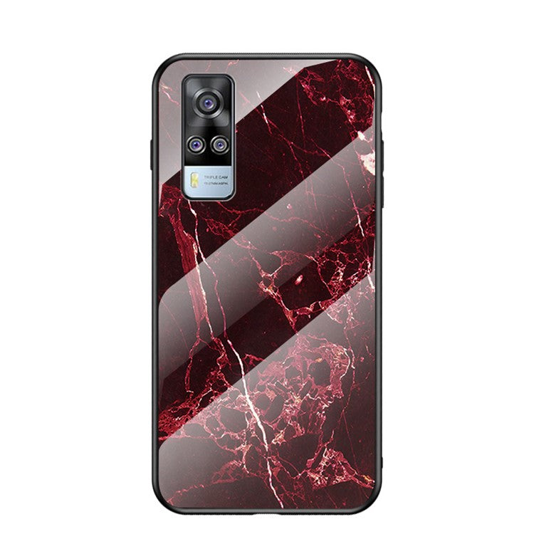 Marbling Pattern for vivo Y51 (2020, December) Painted Tempered Glass + PC + TPU Edge Case - Red