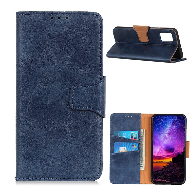 Wallet Stand Design Crazy Horse Split Leather Protector Cover for Oppo Reno5 5G - Blue