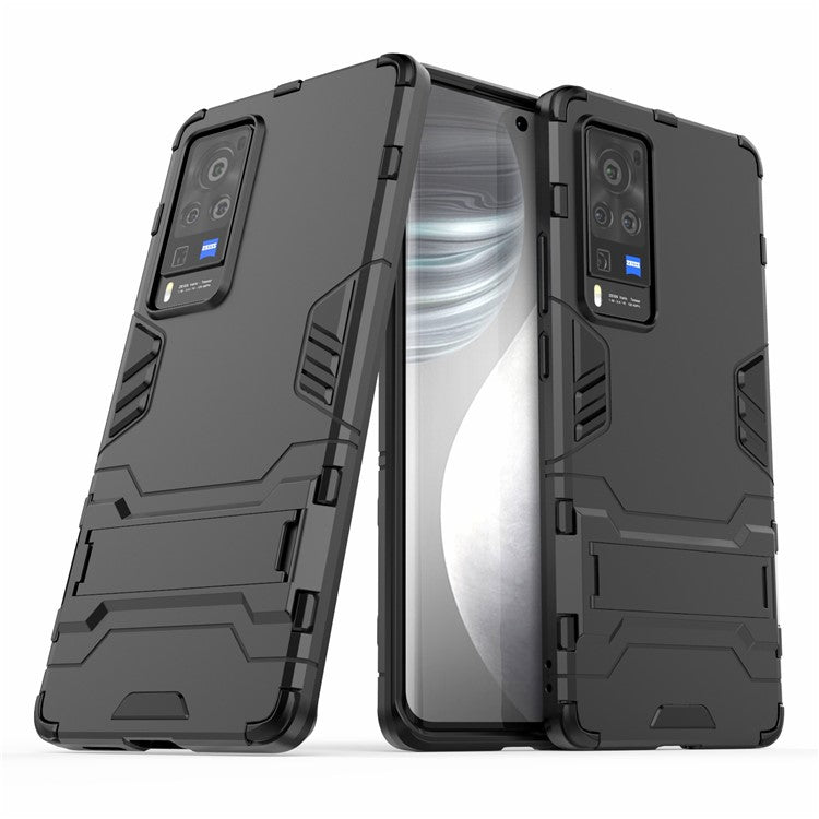 2 in 1 Dual Layer Plastic + TPU Hybrid Phone Cover Case with Kickstand for vivo X60 Pro (China) - Black