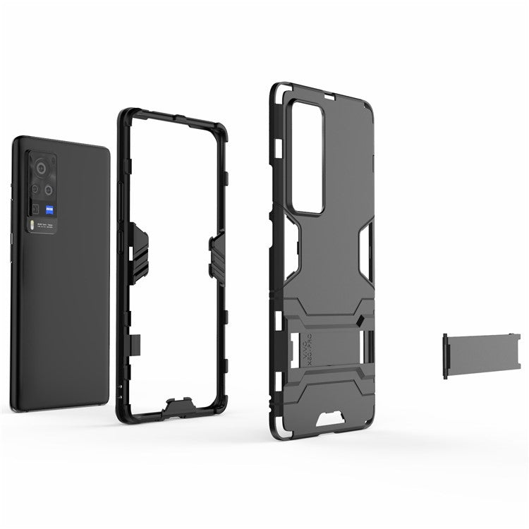 2 in 1 Dual Layer Plastic + TPU Hybrid Phone Cover Case with Kickstand for vivo X60 Pro (China) - Black